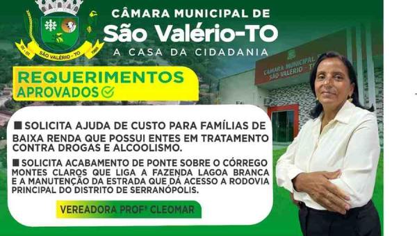 REQUERIMENTOS DA  VEREADORA PROFESSORA CLEOMAR APROVADOS NAS SESSÕES LEGISLATIVAS DO MÊS DE AGOSTO DE 2025.