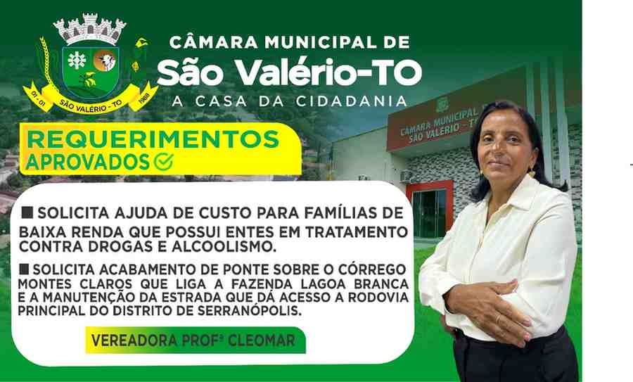 REQUERIMENTOS DA  VEREADORA PROFESSORA CLEOMAR APROVADOS NAS SESSÕES LEGISLATIVAS DO MÊS DE AGOSTO DE 2025.
