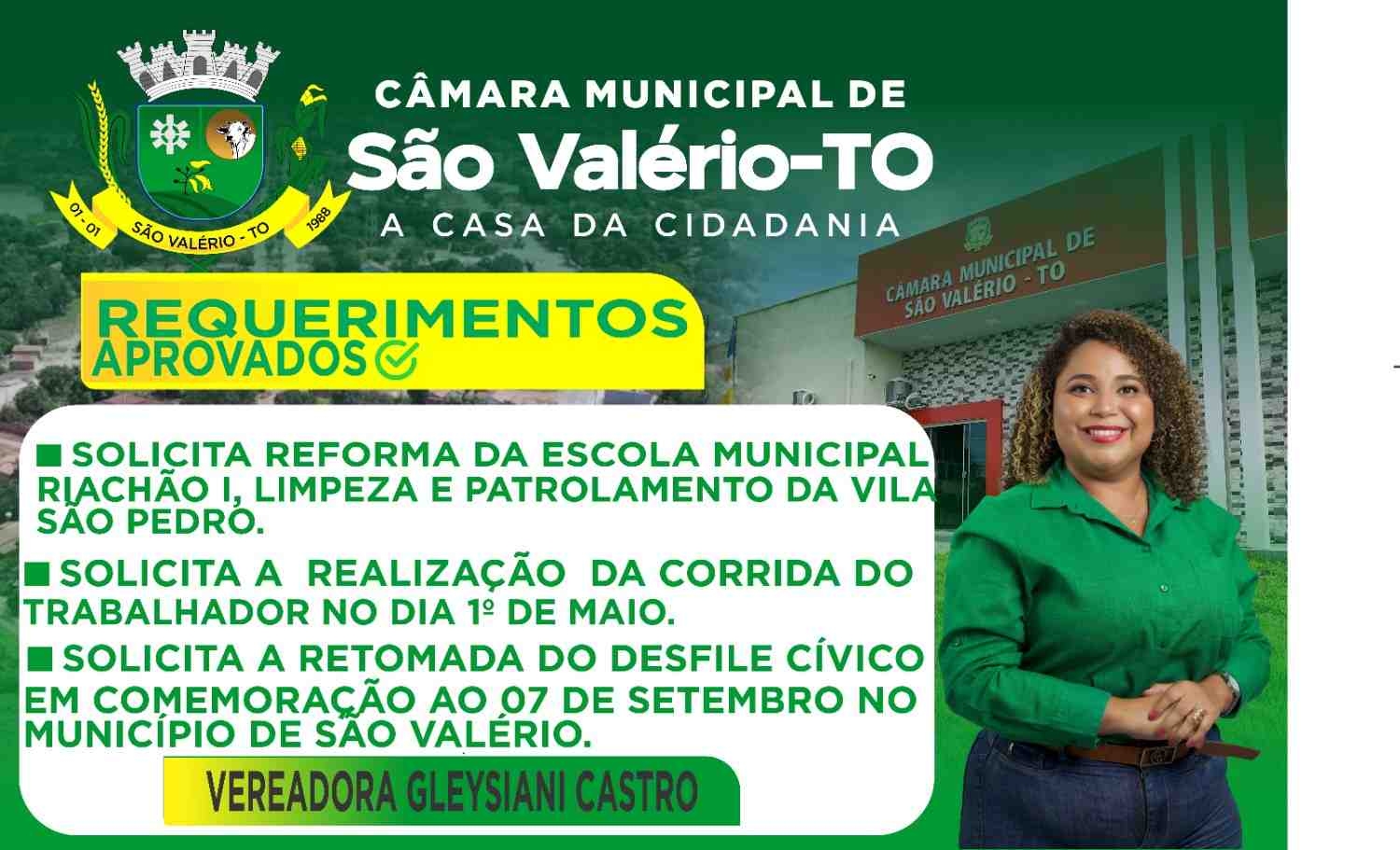 Requerimentos da Vereadora Gleysiani Castro do mês de Março de 2026.