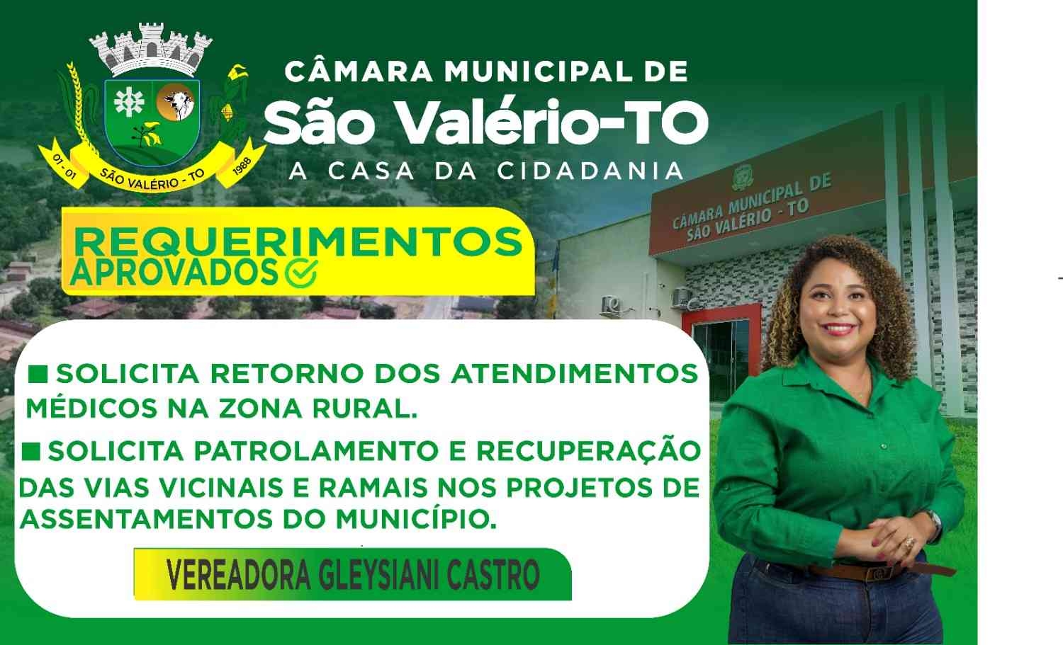 Requerimentos da vereadora Gleysiani Castro do mês de fevereiro de 2026.